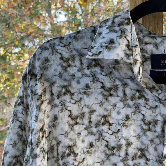 Steel Premium Men's 100% Linen Printed Button Down Shirt Size 46" - Picture 5 of 10